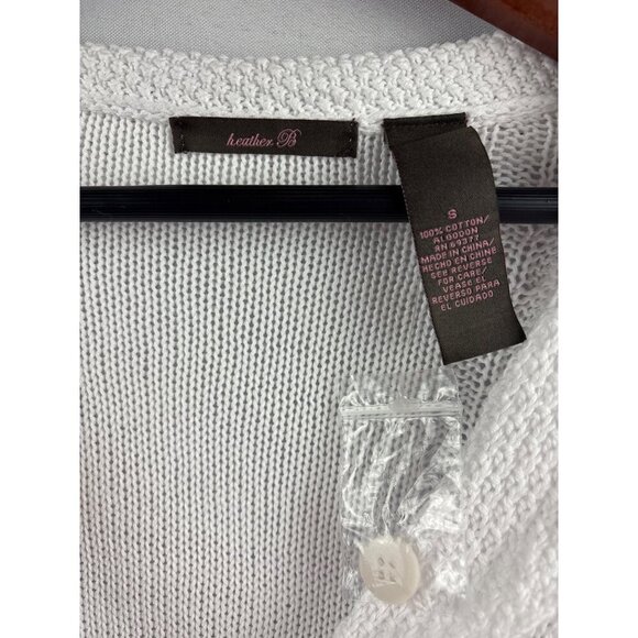 Heather B. Womens White Textured Knit Cardigan Sweater Size S 100% Cotton Button - Picture 5 of 5